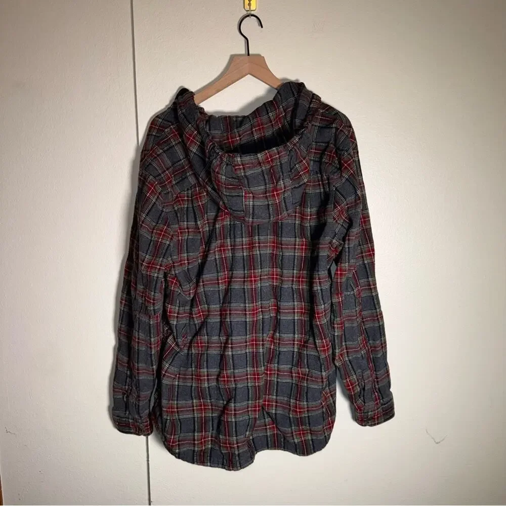 L.L. BEAN 90s grunge Zach Morris Plaid Flannel hooded snap button shirt XL